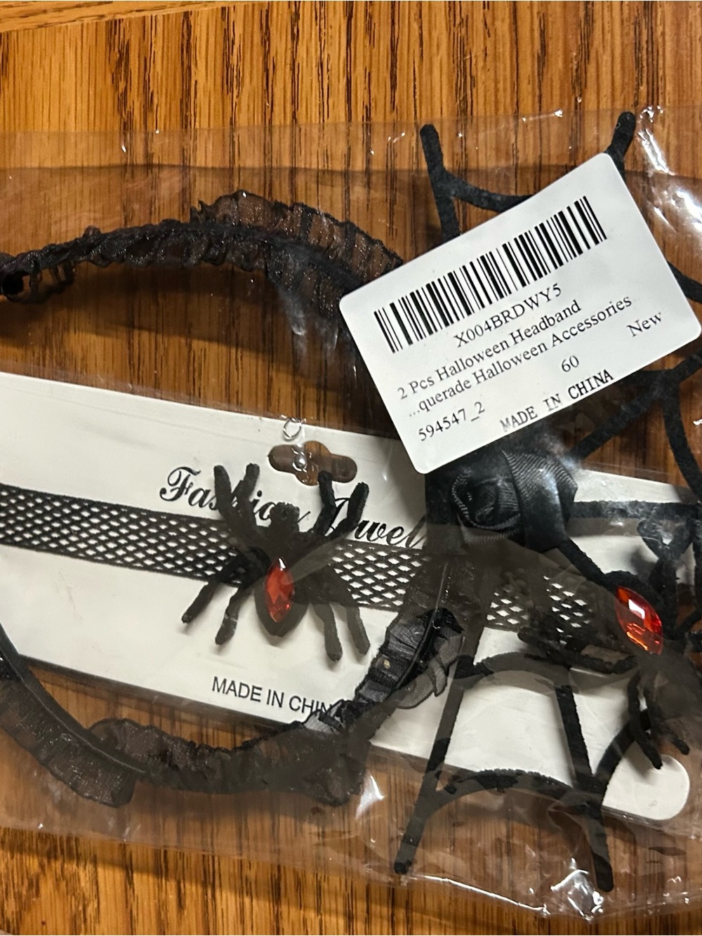 Fashion Jewelry Black Halloween Spiderheadband with Red Gem Accents